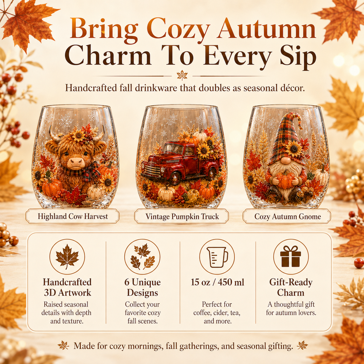 🍂AUTUMN SALE 49% OFF✨3D Embossed Harvest Glass Cups