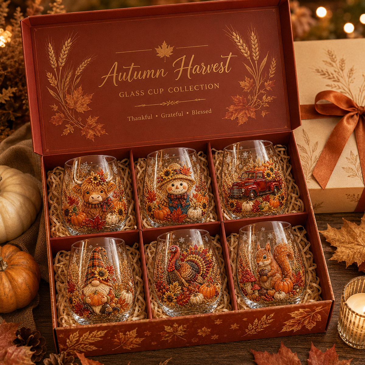 🍂AUTUMN SALE 49% OFF✨3D Embossed Harvest Glass Cups