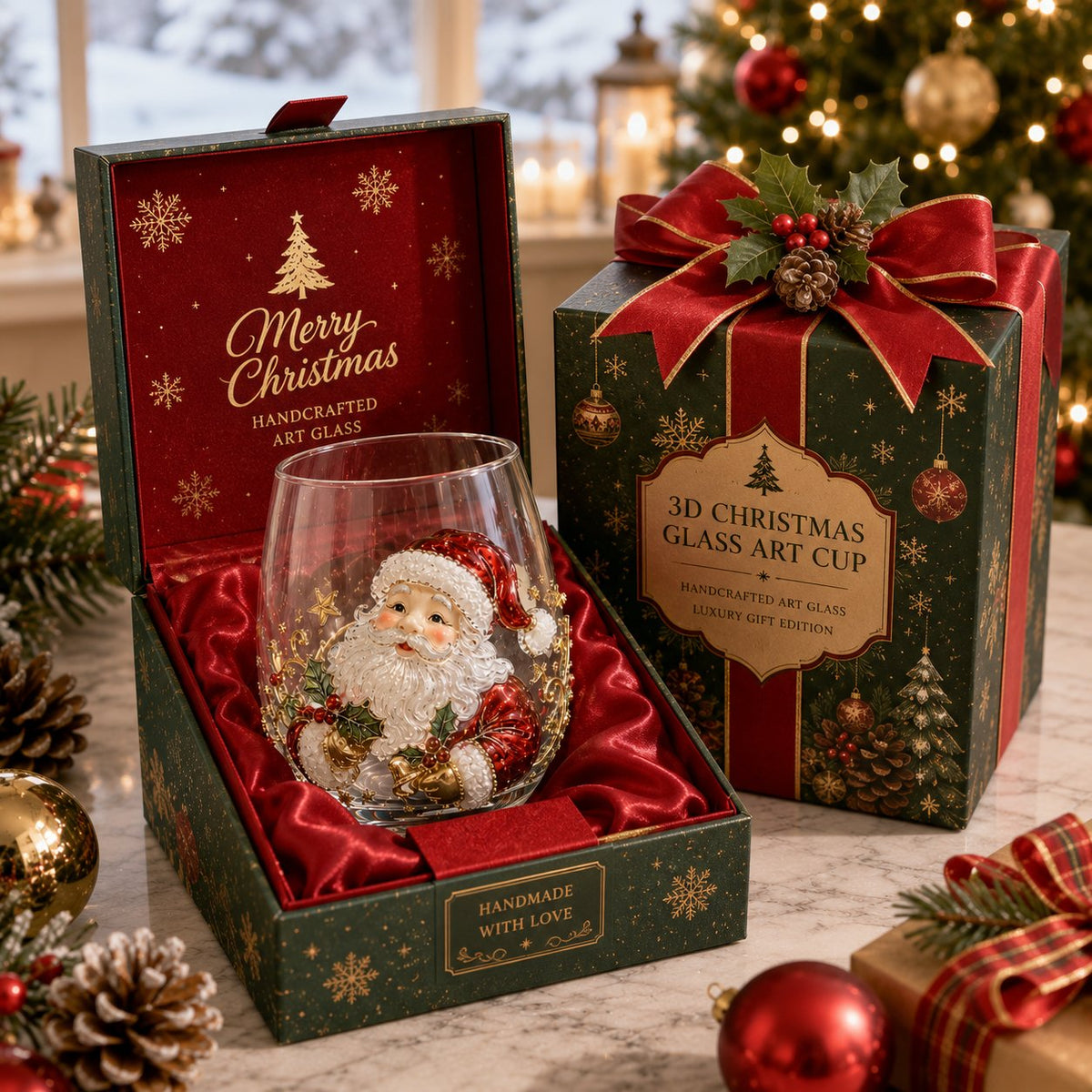 🎄✨ 3D Christmas Glass Art Cup 🎁