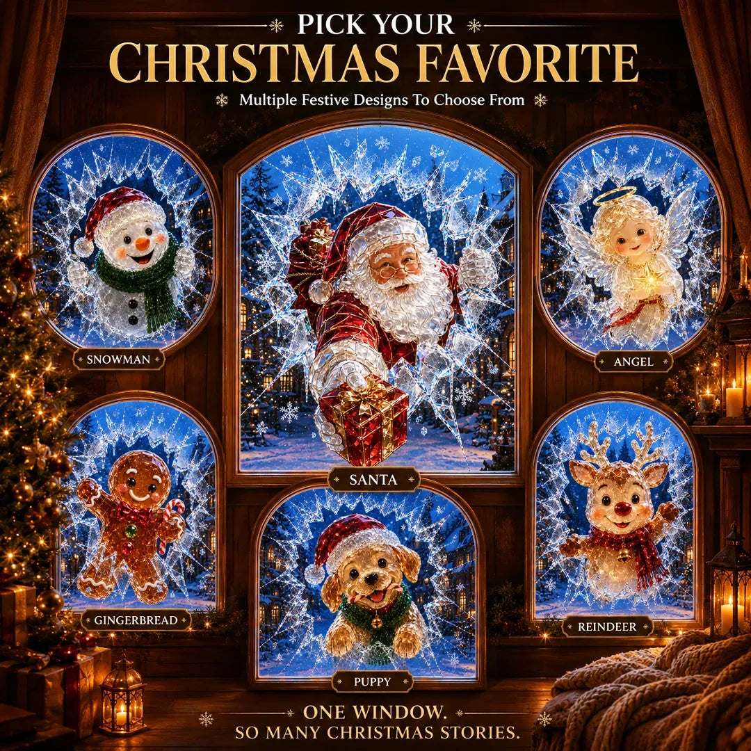 🎅Christmas Sale🎅🔥Limited time 49% OFF -✨🎄19.7'' Crystal Christmas Break-In Window Decal — 3D Shattered-Glass Holiday Window Decoration