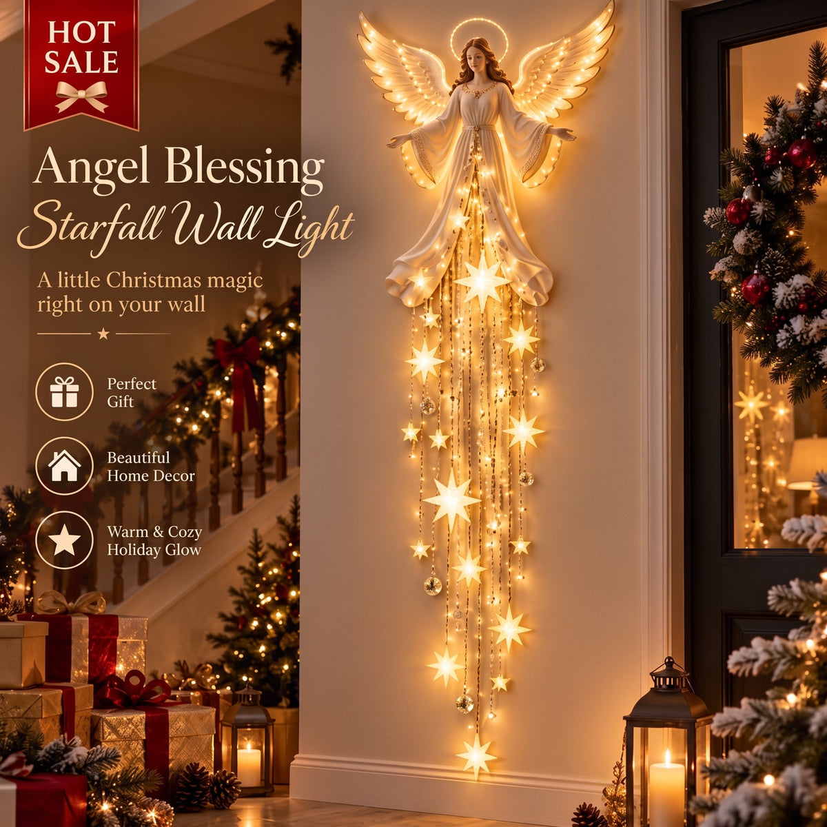 ✨Last Day 49% OFF✨ Angel Blessing Starfall Wall Light – Heavenly Christmas Wall Decor