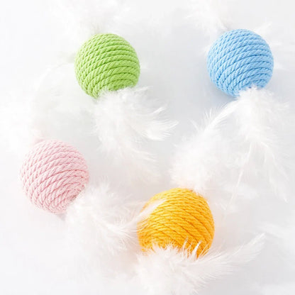4 Multi-Colored Macaron Feather Rope Balls